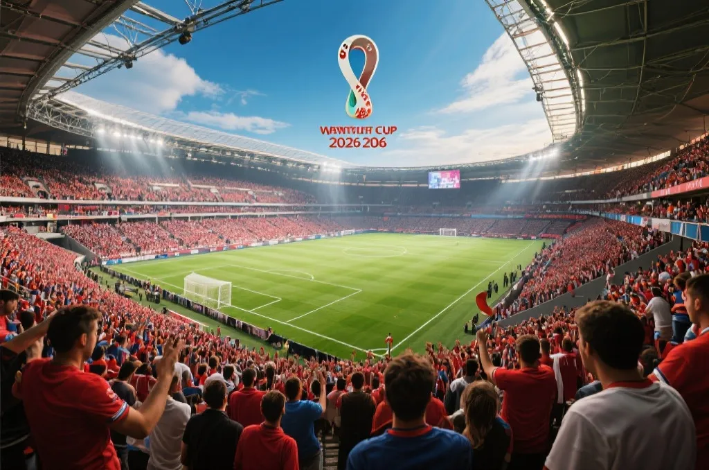 2026年世界杯概念海报,热烈的体育场氛围